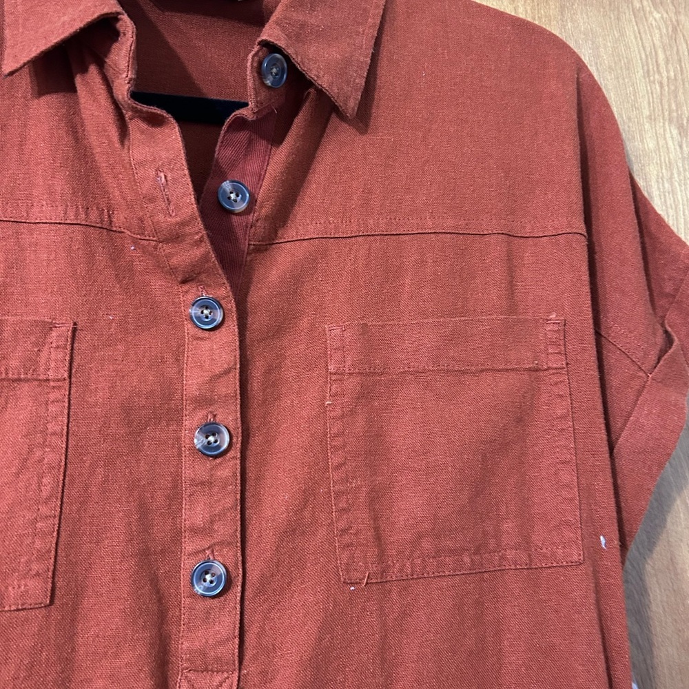 Sonoma Rust Button-Front Midi Shirt Dress - Picture 2 of 5